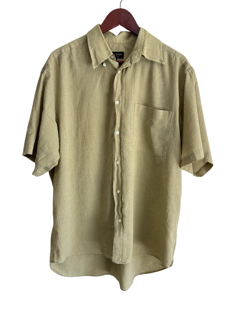 Harry Rosen Men's Khaki Tan 100% Gauze Cotton Short Sleeve Shirt Size Large